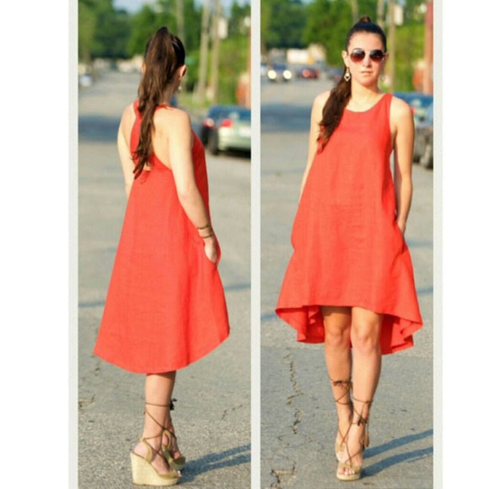 Banana Republic orange linen trapeze dress sz 0